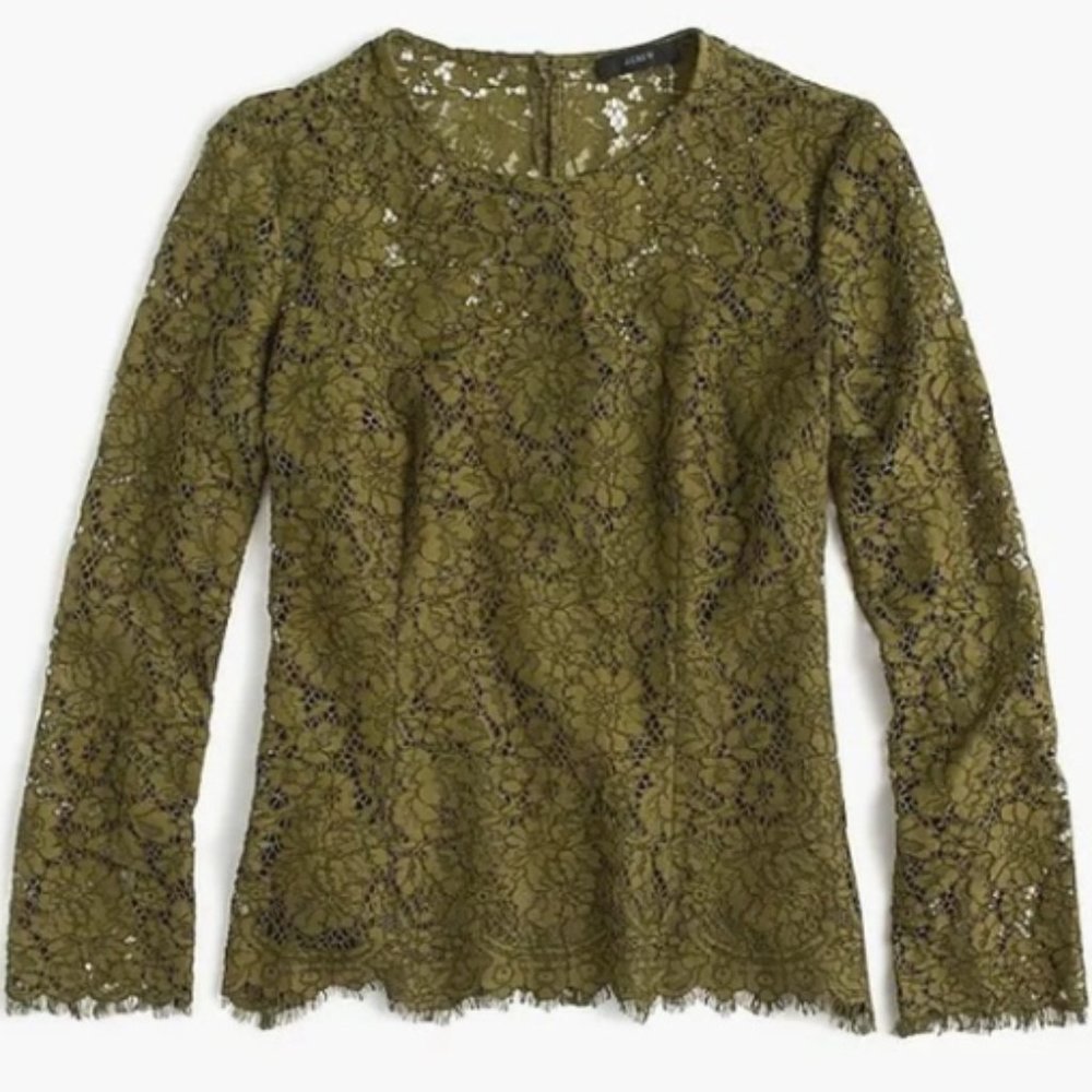J Crew Lace Top in Olive NWT